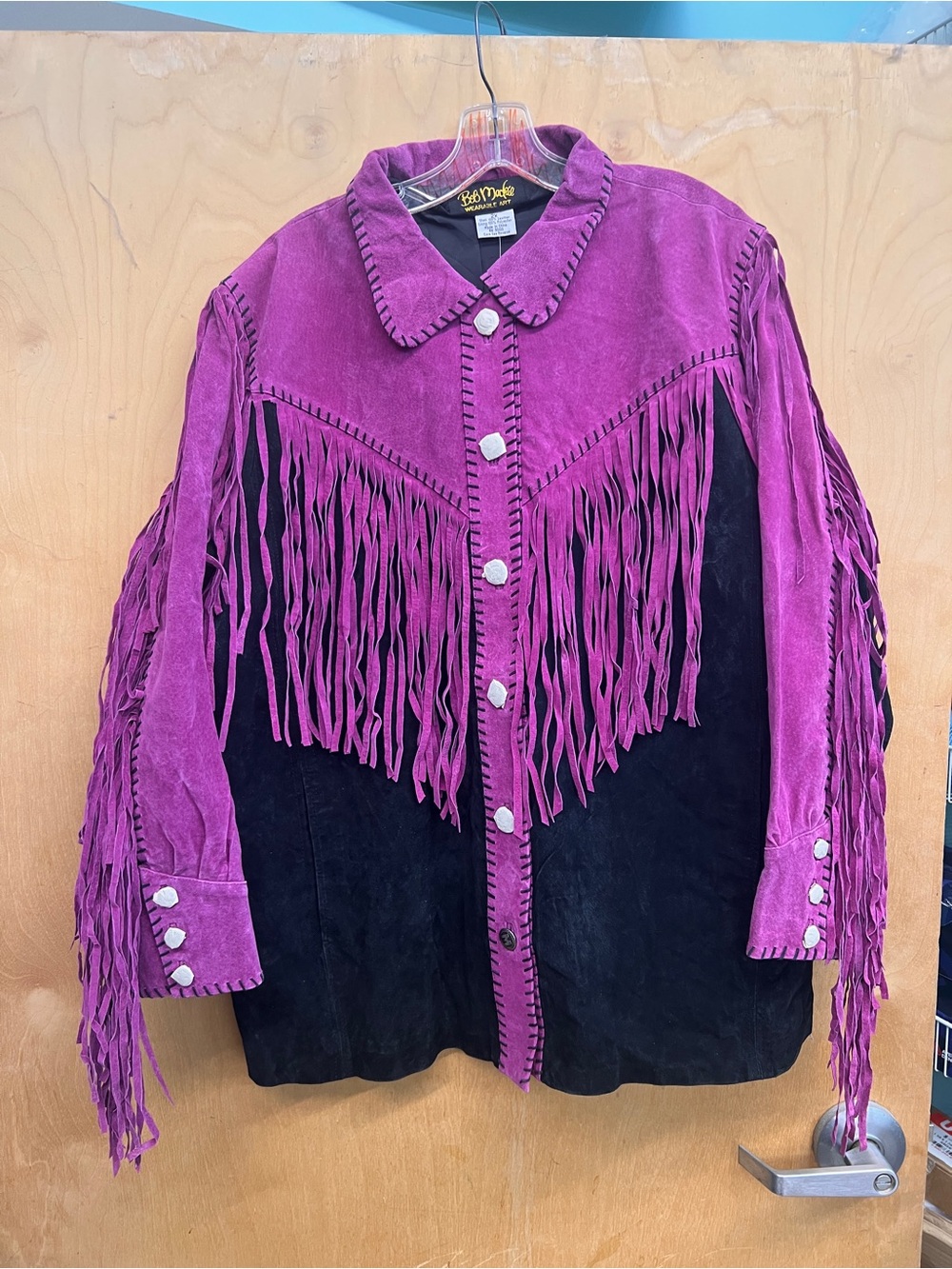 Bob Mackie Boho Fringe Suede Jacket - Purple and Black